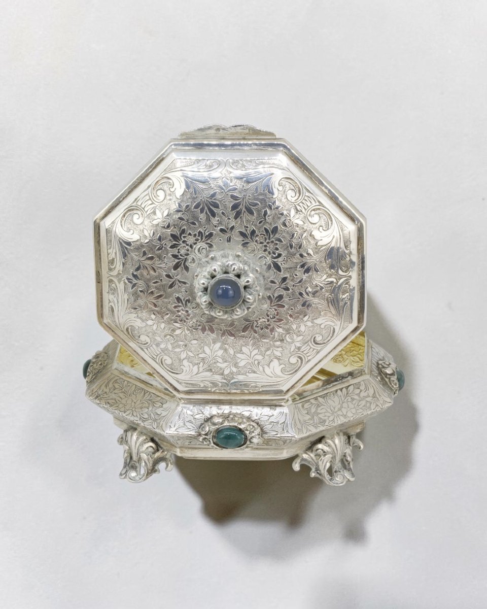Boîte en argent avec de pierres dures - Italie, début du XXe siècle-photo-4